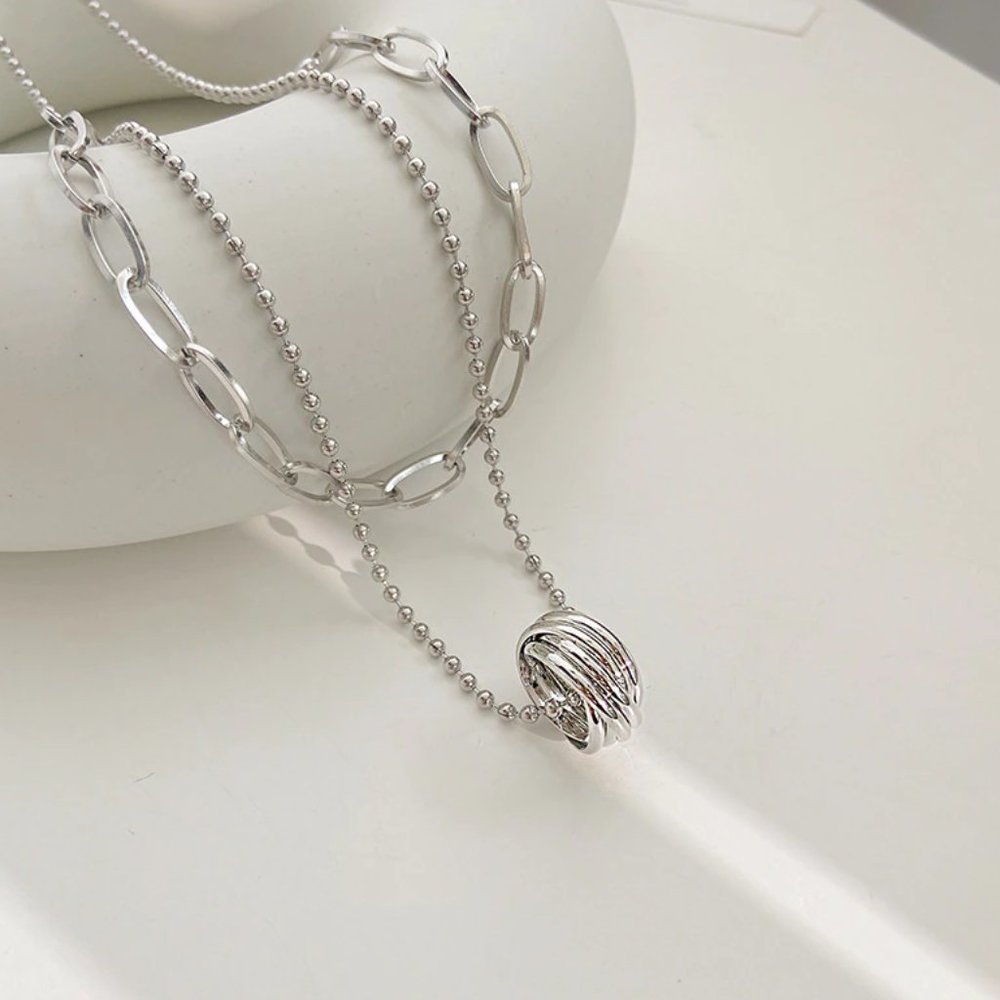 NEW Silver Simple Double Layer Circle Necklace - Picture 5 of 6